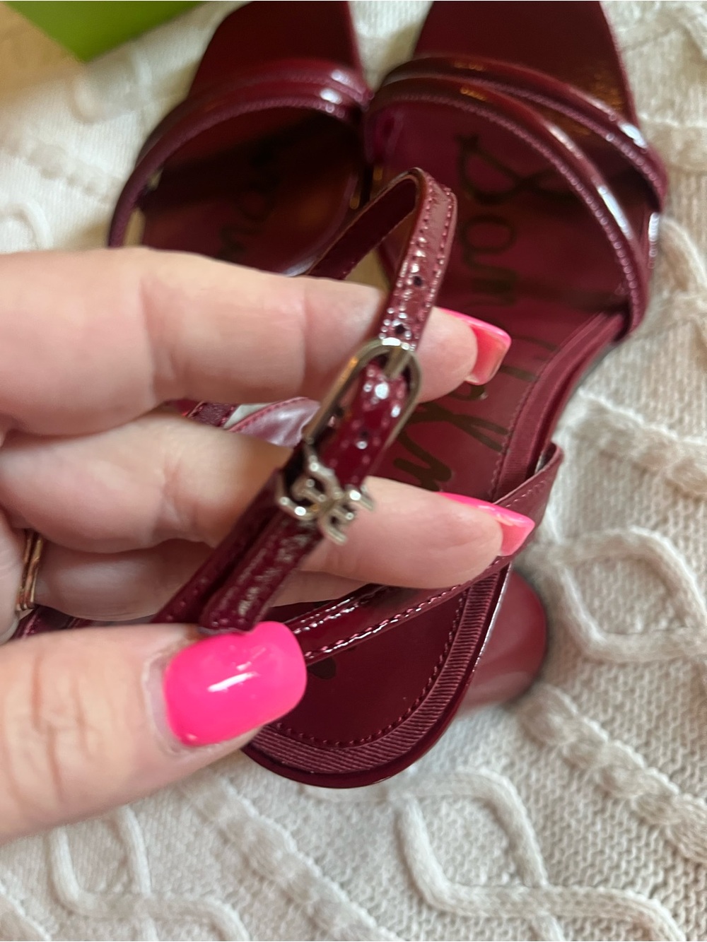 Sam Edelman Red Merlot Patent Leather Ankle-Strap Block Heel Sandals Size 9.5 - Picture 12 of 16